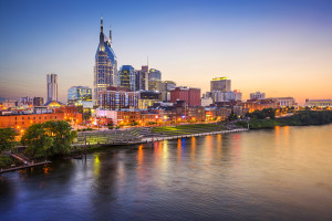 Nashville, Tennessee, USA downtown skyline on the Cumberland River. Russell Roberts